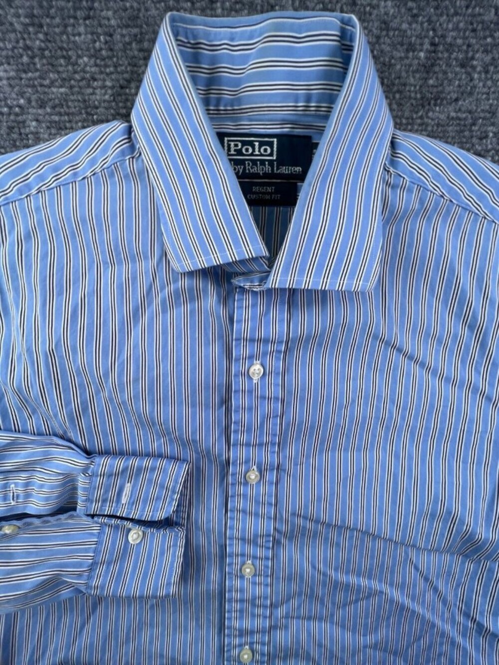 Polo Ralph Lauren Blue White Striped Long Sleeve Button Up Shirt Regent Custom